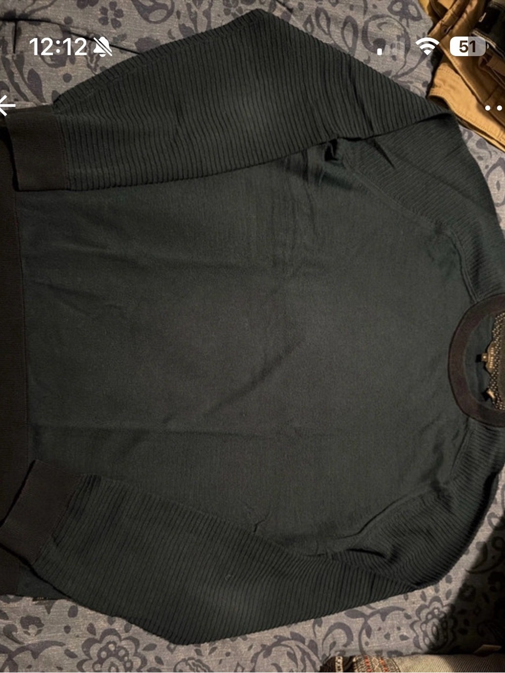 Ted Baker Dark Green Ribbed-Sleeve Crewneck Sweater